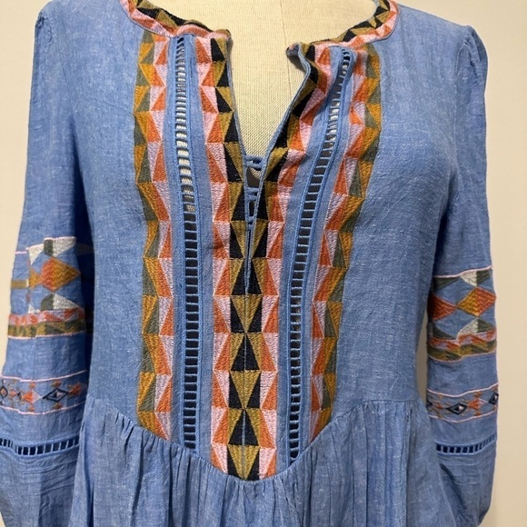 a loves a Blue Embroidered Bohemian Linen Top size medium Western Rodeo Country - Picture 4 of 9